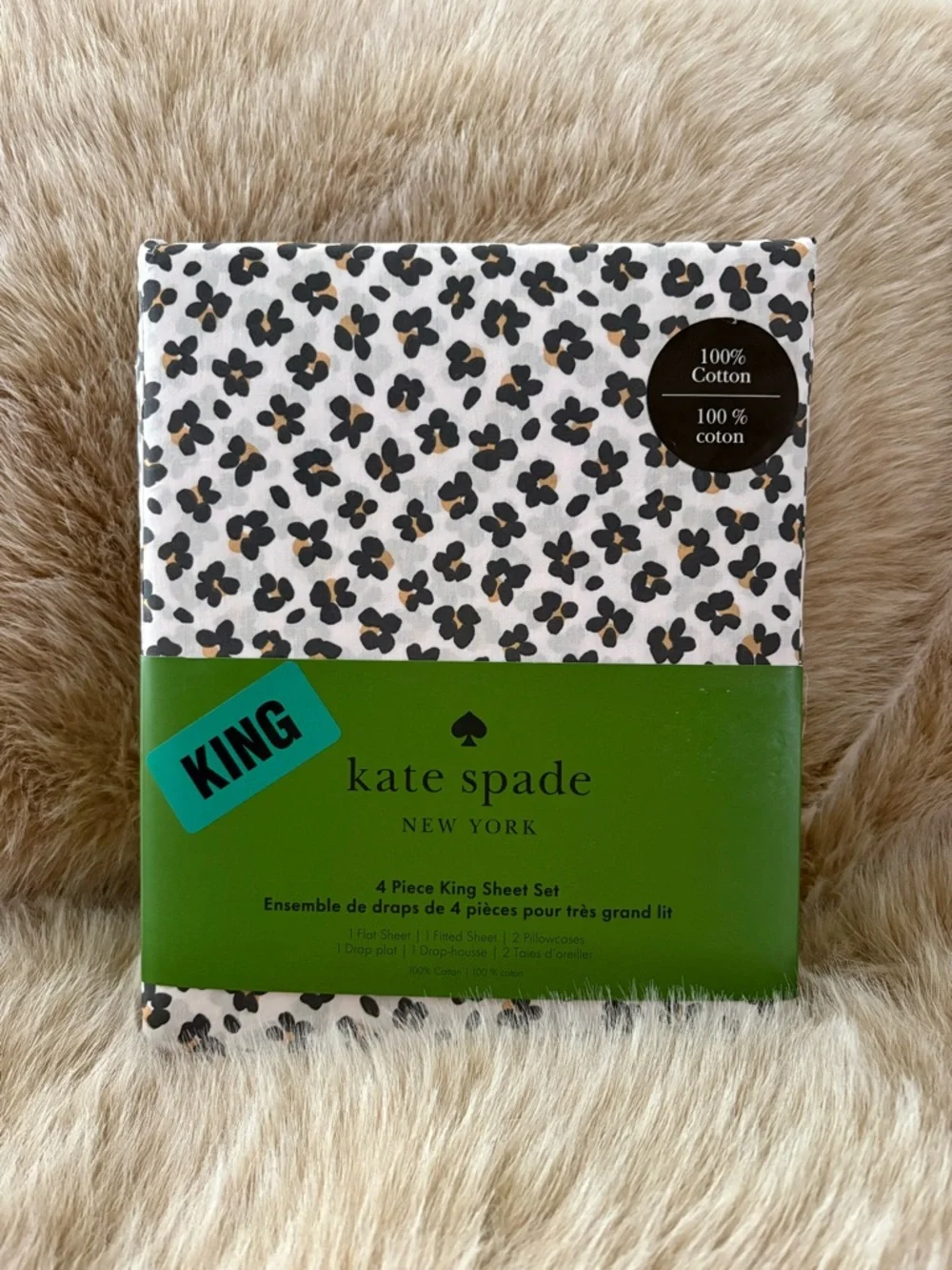 Kate Spade New York Floral Leopard Print 4-Piece Sheet Set | King | NEW